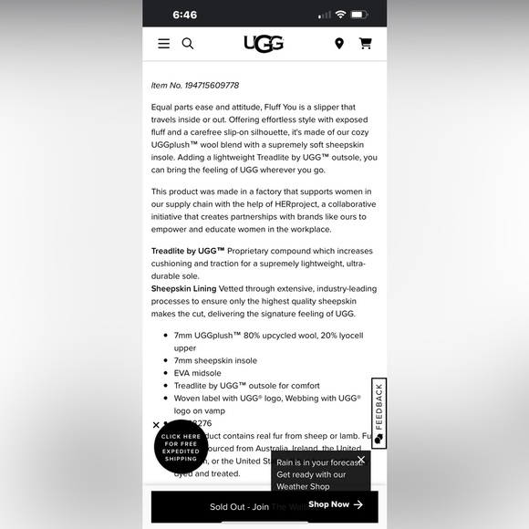 UGG FLUFF YOU Men’s Slipper Sandals 9 Blue Sheepskin Fur - Picture 6 of 14